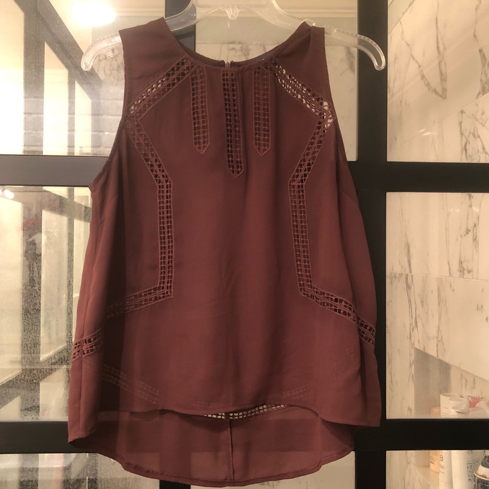 Burgundy Hi-Lo Sleeveless Blouse Cutout Pattern
